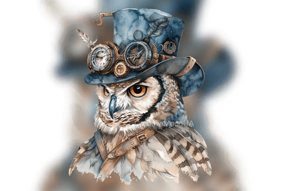 Download Vintage Steampunk Owl. Watercolor. PNG - Water Collection
