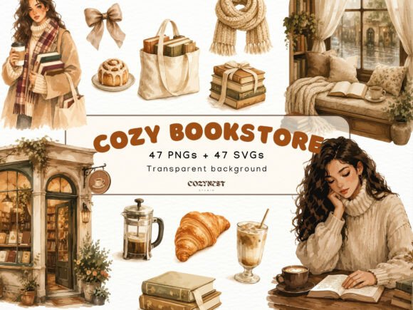 Download Cozy Bookstore Cliparts, Watercolor PNG - Water Collection