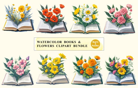 Download Watercolor Book &amp; Flowers Clipart Bundle - Water Collection