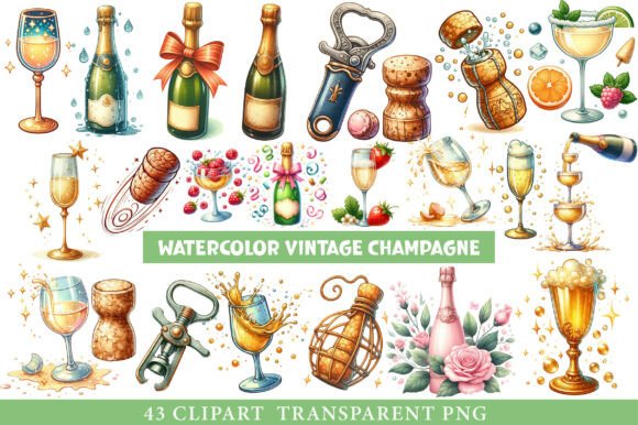 Download Watercolor Vintage Champagne Clipart - Water Collection
