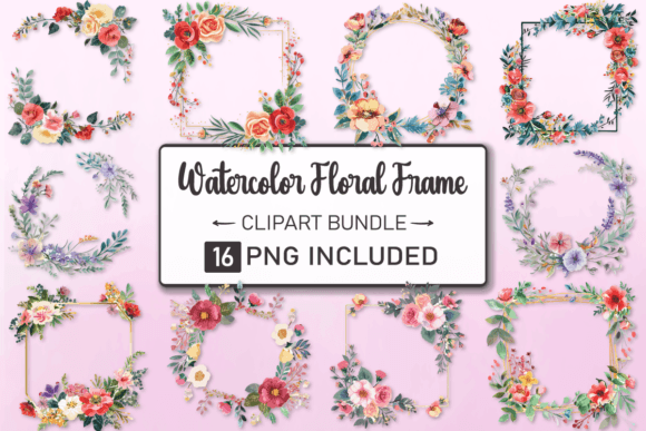 Download Watercolor Floral Frame Bundle - Water Collection