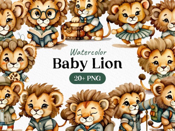 Download Watercolor Bundle Baby Lion Clipart PNG - Water Collection