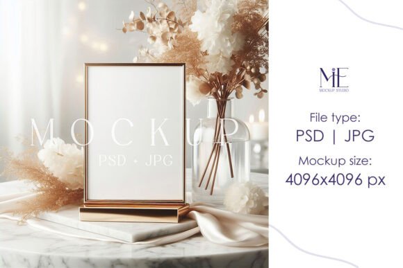 Download Boho Table Sign Mockup Gold Frame Mockup - Premium Resources