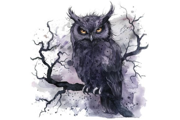Download Gothic Owl. Watercolor. Sublimation PNG - Water Collection