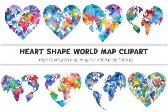 Download Heart Shape World Map Watercolor - Water Collection