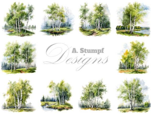 Download Birch Tree Watercolor Botanical Clipart - Water Collection