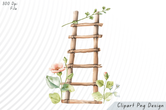 Download Watercolor Wooden Ladder with Flowers PN - Water Collection