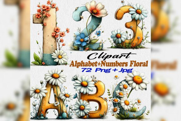 Download Watercolor Floral Alphabet and Letters - Water Collection