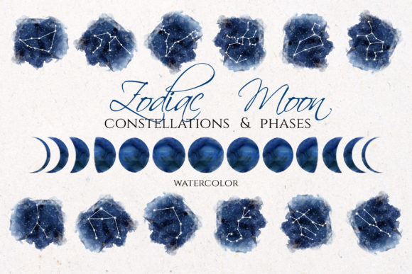 Download Watercolor Zodiac &amp; Blue Moon Clipart - Water Collection