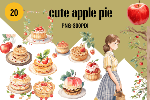 Download Cute Apple Pie,Clipart,watercolor - Water Collection