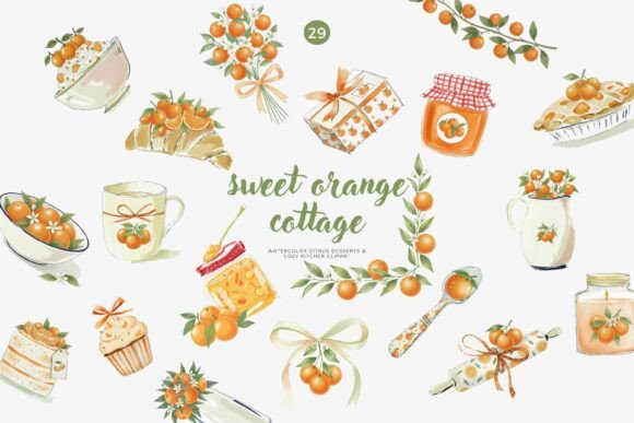Download Sweet Orange Cottage Watercolor Clipart - Water Collection
