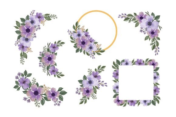 Download Set of Purple Watercolor Floral Frame - Water Collection