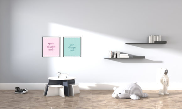 Download A 3D Modern Kids Bedroom Empty Frames - Kids Collection