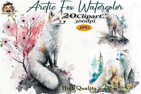 Download Arctic Fox Watercolor Clipart Bundle Set - Water Collection