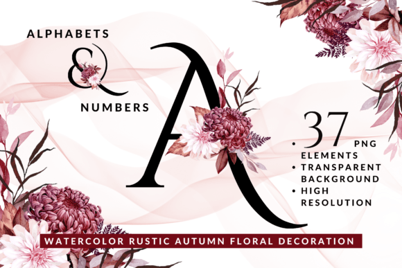 Download Watercolor Rustic Autumn Floral Alphabet - Water Collection