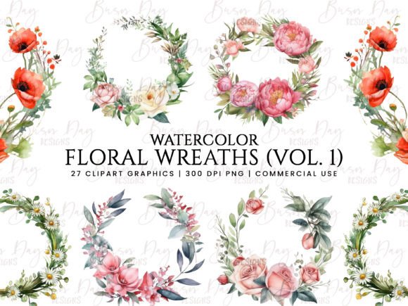 Download Watercolor Floral Wreath Clipart Vol 1 - Water Collection