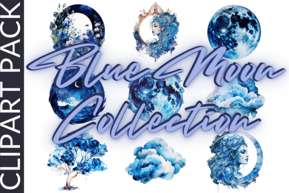 Download Blue Moon Watercolor Sublimation Clipart - Water Collection