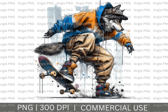Download Watercolor Skateboarding Urban Wolf PNG - Water Collection