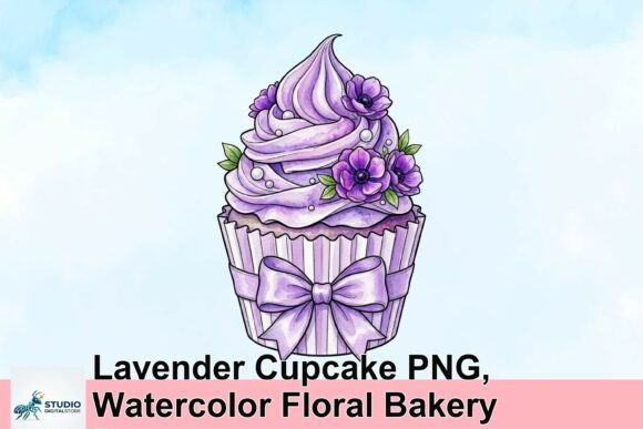 Download Lavender Cupcake PNG, Watercolor Floral Bakery Decor - Water Collection