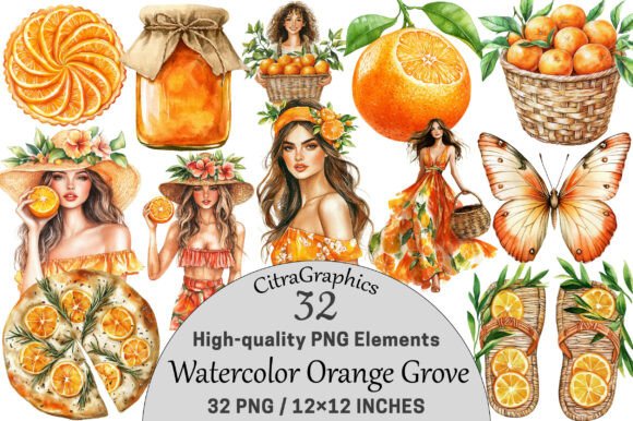 Download Watercolor Orange Grove Clipart. - Water Collection