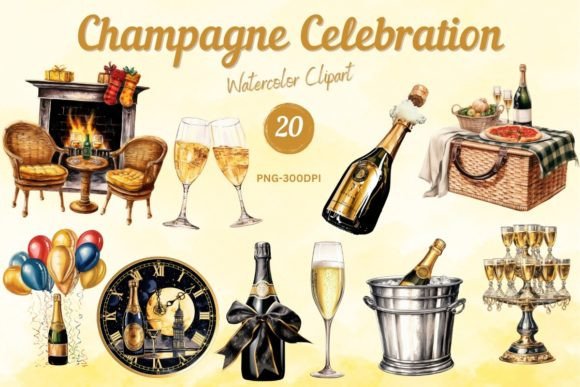 Download Watercolor Champagne Celebration Clipart - Water Collection