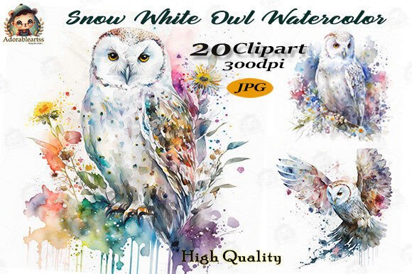 Download Snow White Owl Watercolor Clipart Set - Water Collection