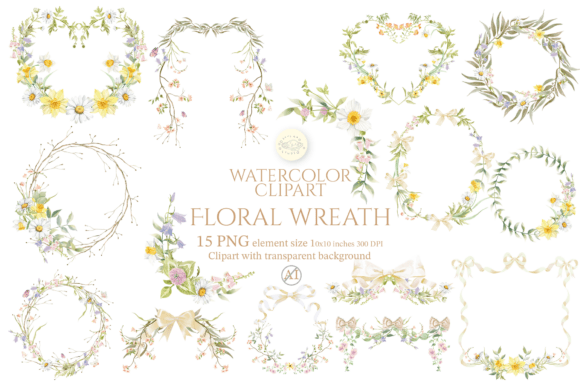 Download Watercolor Floral Wreath Clipart Set - Water Collection