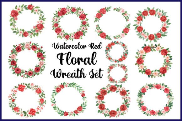 Download Watercolor Red Floral Wreath Set - Water Collection