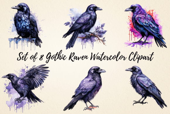 Download Gothic Raven Watercolor Clipart - Water Collection