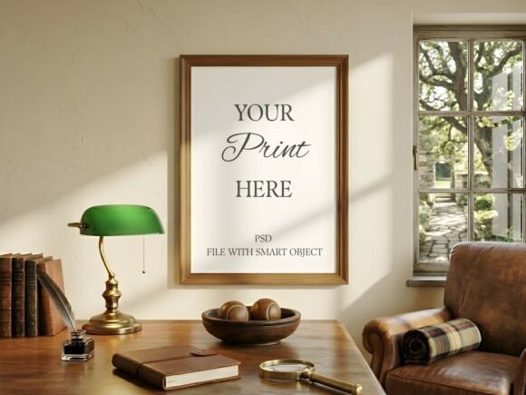 Download Classic Study Desk Wood Frame Mockup - Mockup Collection