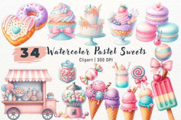 Download Watercolor Pastel Sweets Clipart - Water Collection
