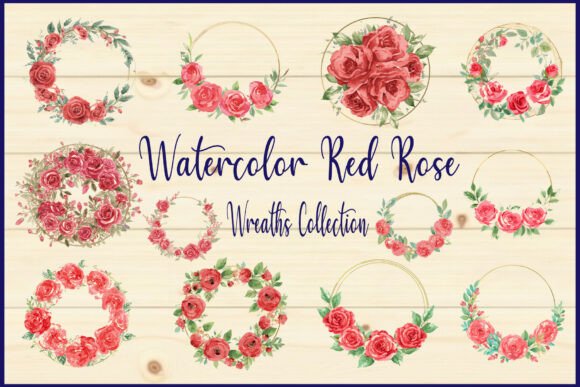 Download Watercolor Red Rose Wreaths Collection - Water Collection