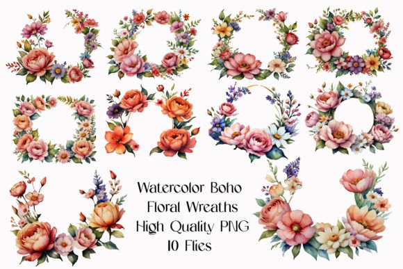 Download Watercolor Boho Floral Wreath Clipart - Water Collection