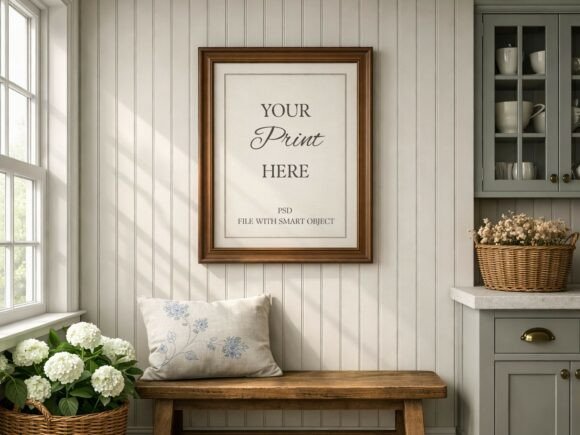Download Farmhouse Kitchen Wood Frame Mockup - Mockup Collection