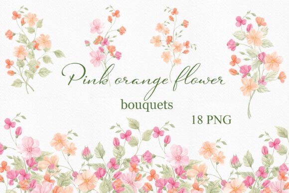 Download Watercolor Pink Orange Flower Bouquets - Water Collection