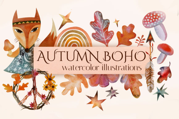 Download Fall Watercolor Clipart. Boho Autumn - Water Collection