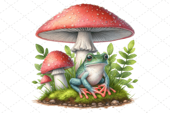Download Watercolor Frog Under a Mushroom Clipart - Water Collection