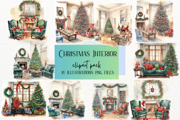 Download Watercolor Christmas Cozy Interior - Water Collection