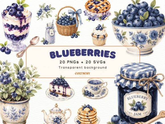 Download Blueberry Watercolor Cliparts, PNG SVG - Water Collection