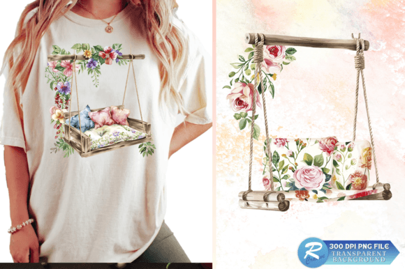 Download 3D Floral Watercolor Swing Chair Clipart - Water Collection