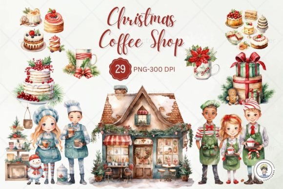 Download Watercolor Christmas Coffee Shop Clipart - Water Collection