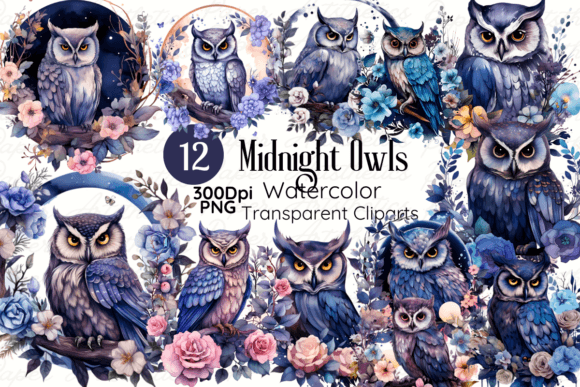 Download Gothic Midnight Owl Watercolor Clipart - Water Collection