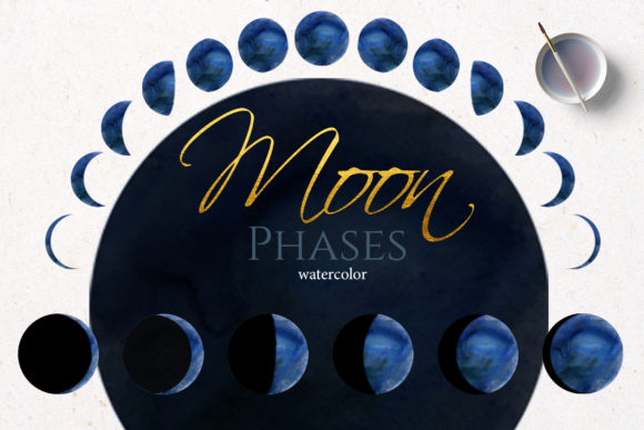 Download Watercolor Blue Moon Phase - Water Collection