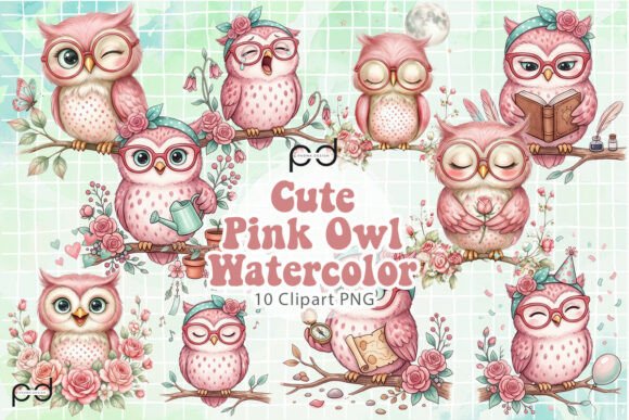 Download Cute Pink Owl Watercolor Graphics - Water Collection