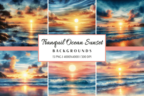 Download Tranquil Ocean Sunset Watercolor - Water Collection