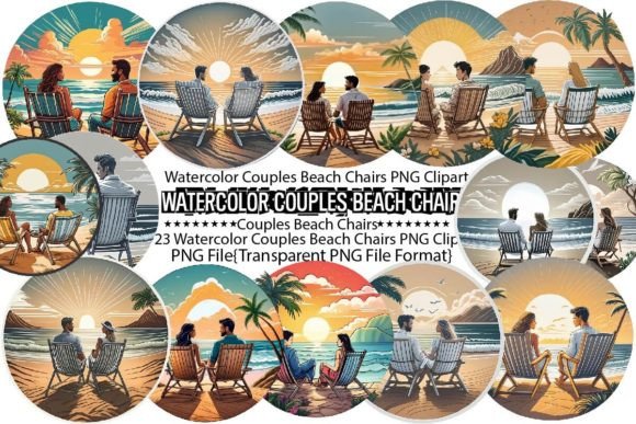 Download Watercolor Couples Beach Chairs PNG - Water Collection