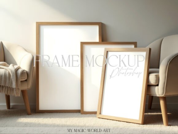 Download 3 Frames on Wooden Floor Mockup - Mockup Collection