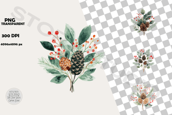 Download Festive Watercolor Botanical Clipart - Water Collection
