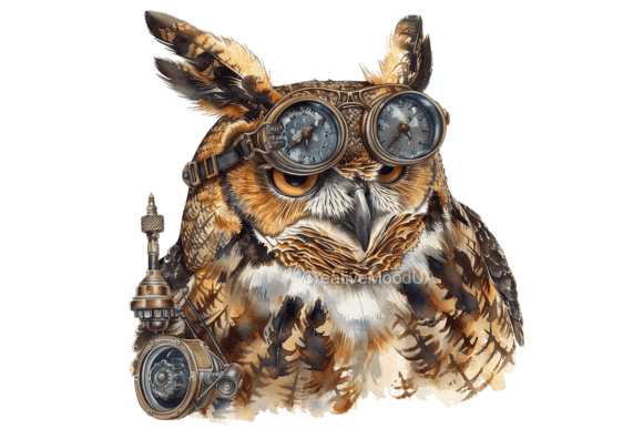 Download Vintage Steampunk Owl. Watercolor. PNG - Water Collection