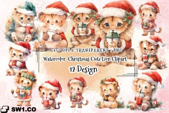 Download Watercolor Christmas Cute Lion Clipart - Water Collection